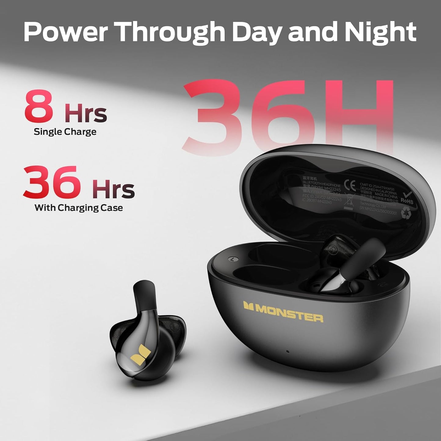 Zestaw słuchawkowy Bluetooth Monster AC225, TWS, Czarny