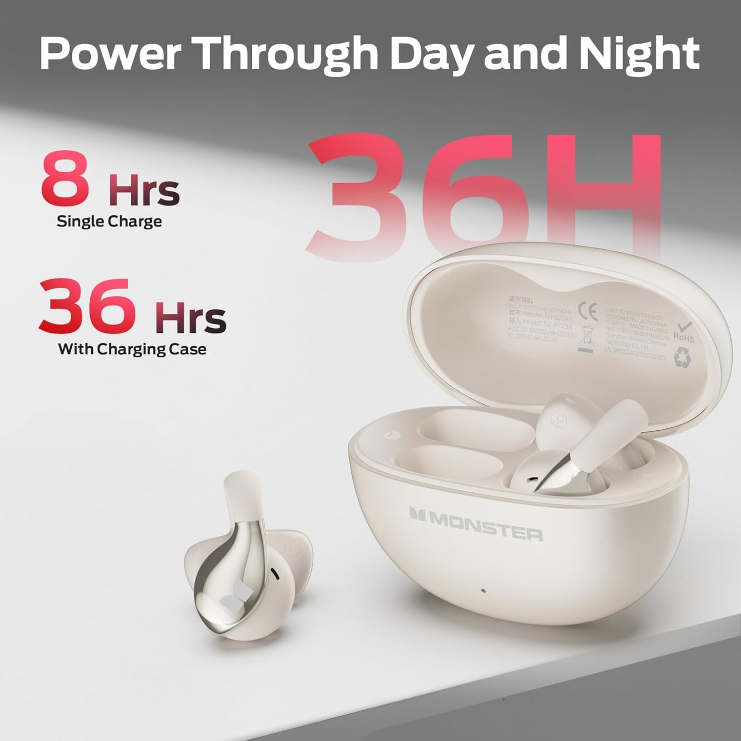 Handsfree Bluetooth Monster AC225, TWS, Jasny Krem