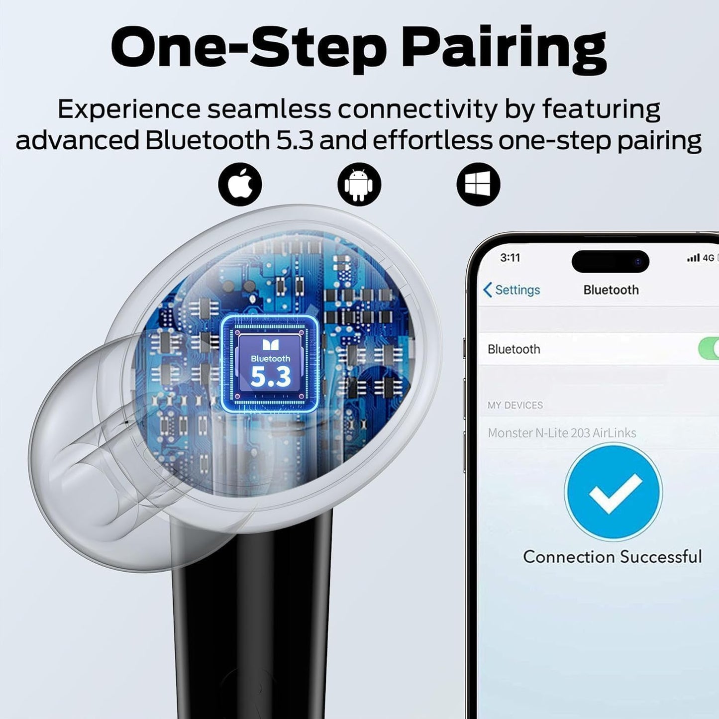 Handsfree Bluetooth Monster N-Lite 203 AirLinks, TWS, Czarny