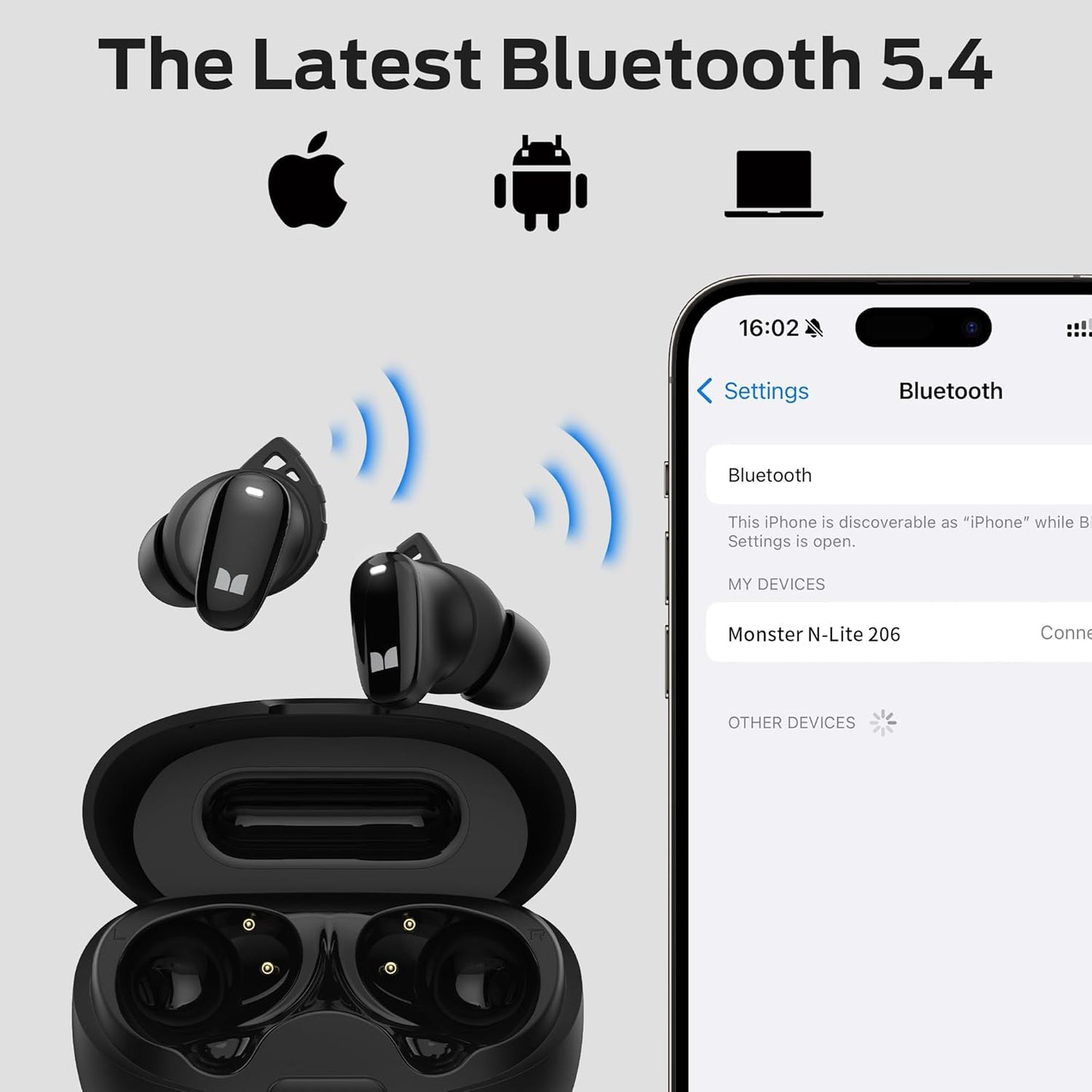 Handsfree Bluetooth Monster N-Lite 206, TWS, Czarny