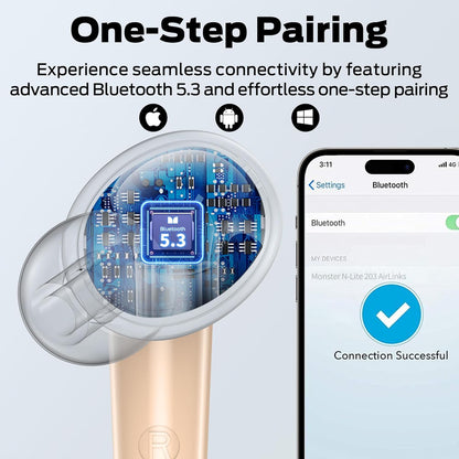 Zestaw słuchawkowy Bluetooth Monster N-Lite 203 AirLinks, TWS, Złoty