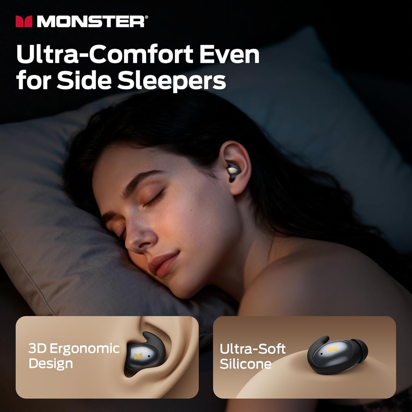 Zestaw słuchawkowy Bluetooth Monster Sleep Ear100, TWS, Czarny