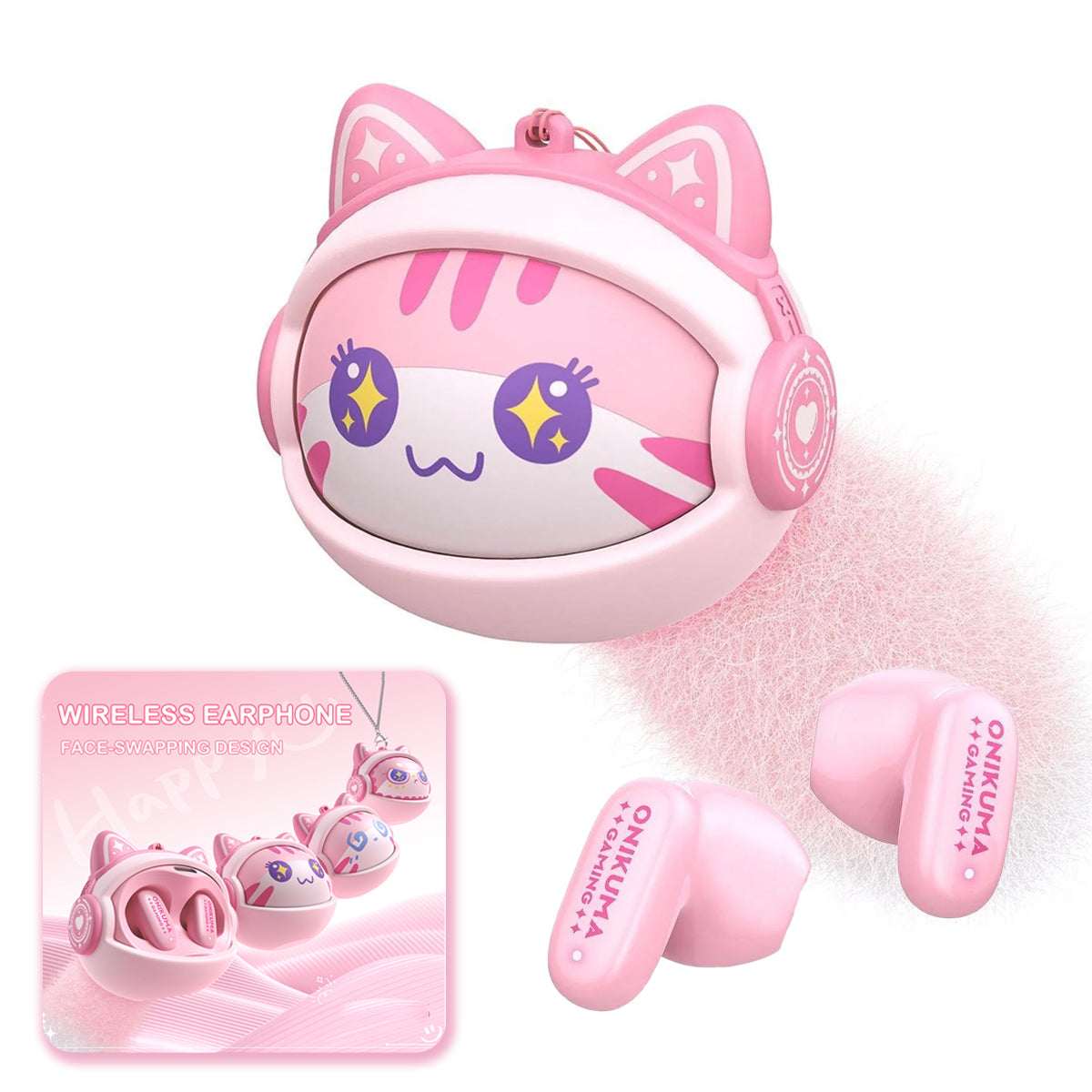 Handsfree Bluetooth Onikuma TX603, TWS, Różowy