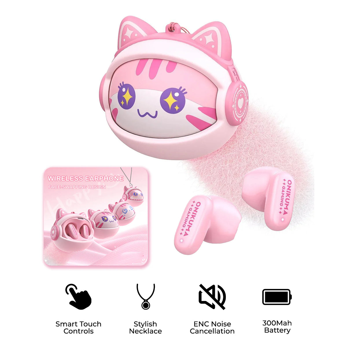 Handsfree Bluetooth Onikuma TX603, TWS, Różowy