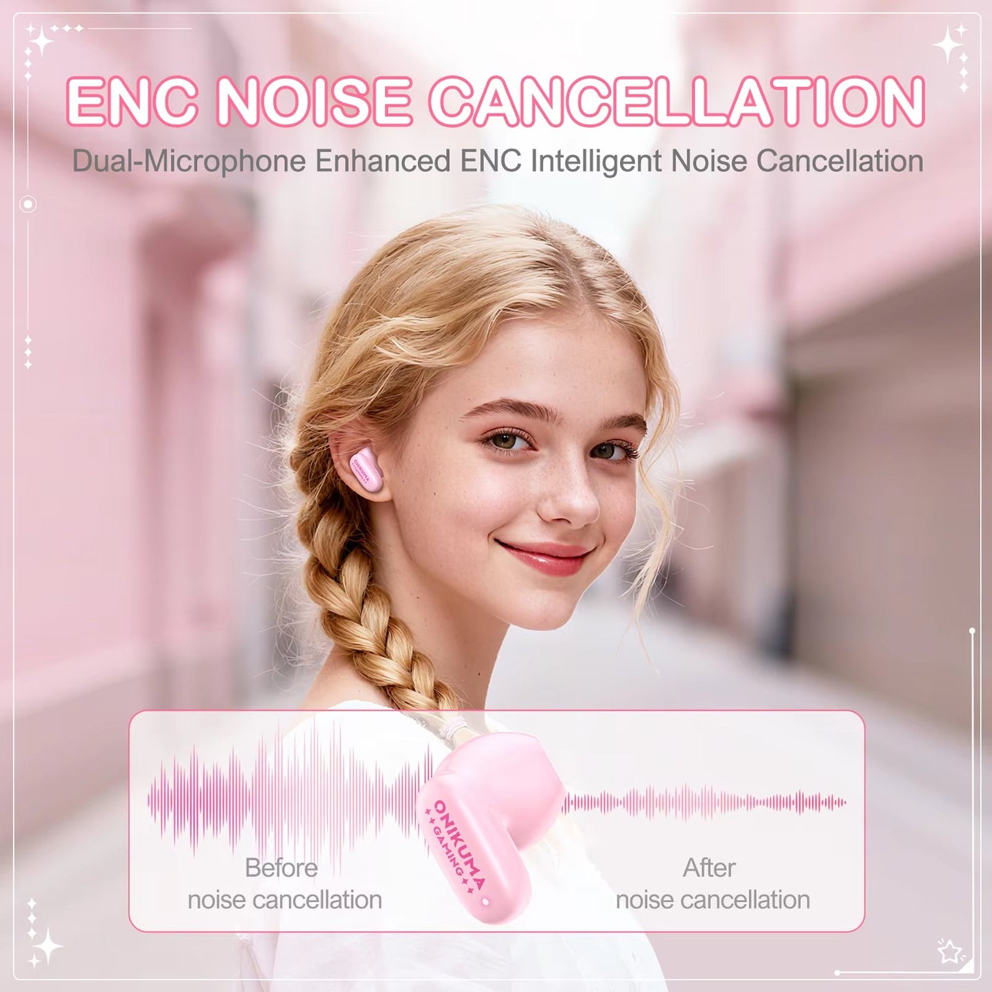 Handsfree Bluetooth Onikuma TX603, TWS, Różowy