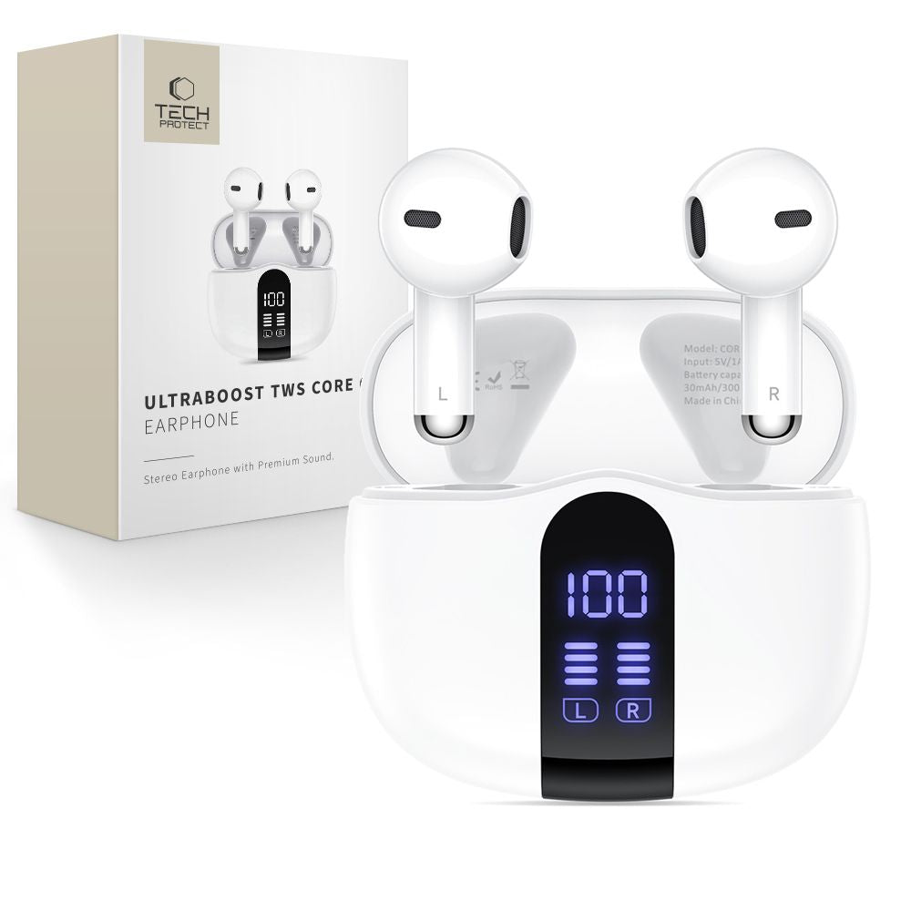 Handsfree Bluetooth Tech-Protect Ultraboost Core G2, TWS, Biały