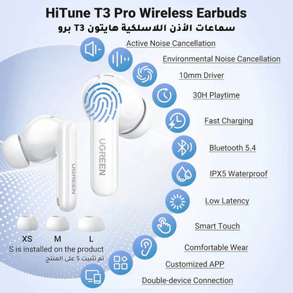 Handsfree Bluetooth UGREEN HiTune T3 Pro WS206, TWS, ANC, MultiPoint, Biały