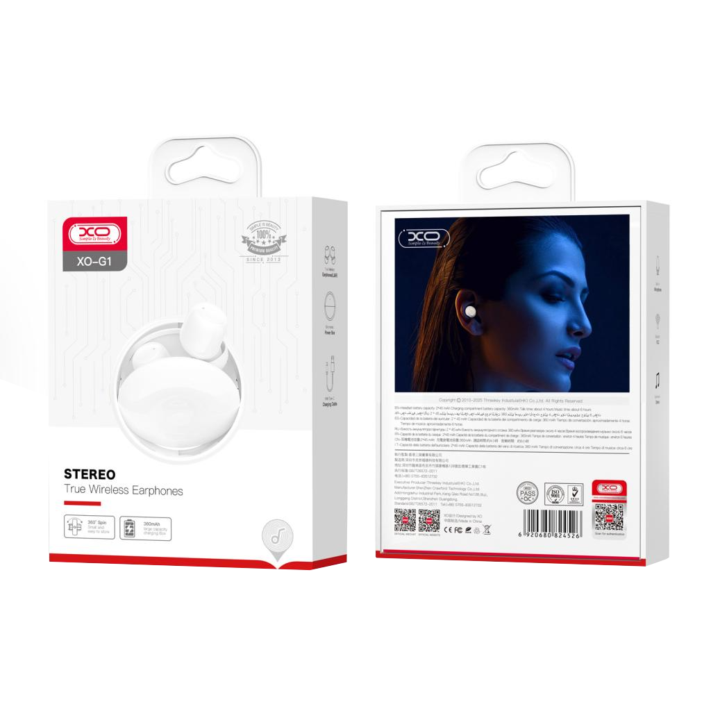 Zestaw słuchawkowy Bluetooth XO Design G1, TWS, biały