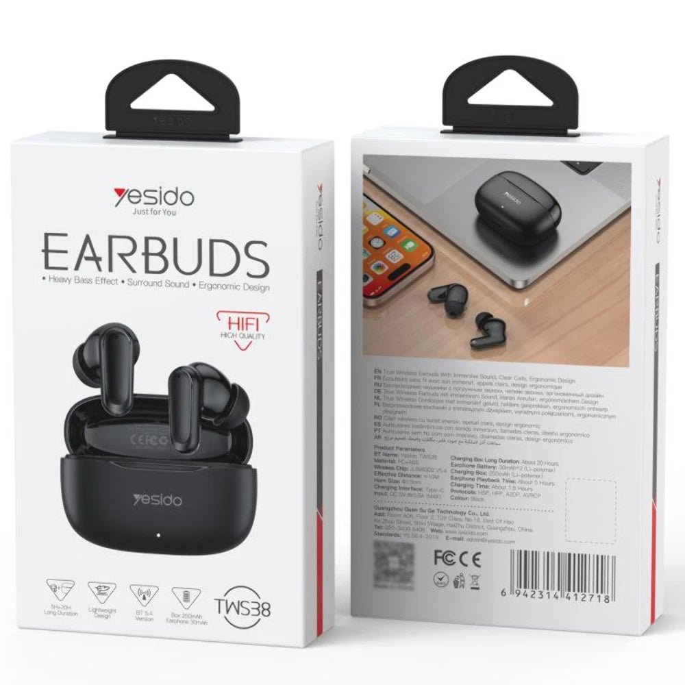 Handsfree Bluetooth Yesido TWS38, TWS, Czarny