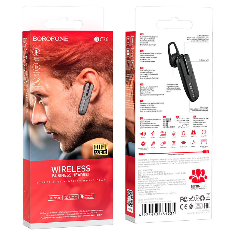 Zestaw słuchawkowy Bluetooth BC36 Lucky, A2DP, czarny