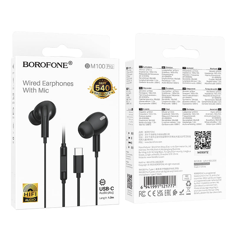 Handsfree USB-C Borofone BM100 Pro Fuente, Czarny