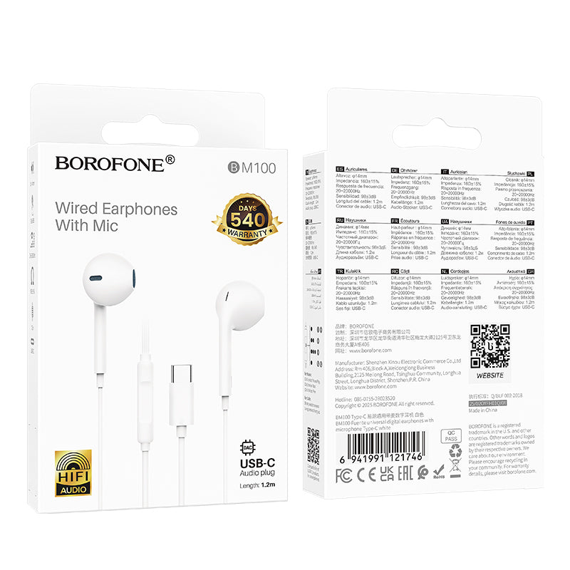 Zestaw słuchawkowy USB-C Borofone BM100 Fuente, biały
