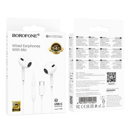 Zestaw słuchawkowy USB-C Borofone BM100 Max Fuente, biały