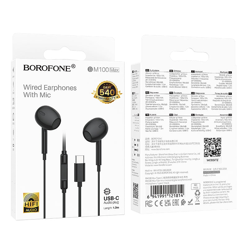 Zestaw słuchawkowy USB-C Borofone BM100 Max Fuente, Czarny