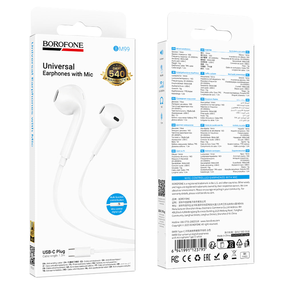 Handsfree USB-C Borofone BM99 Star, Biały