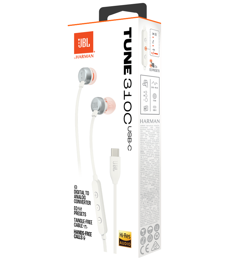 Zestaw słuchawkowy USB-C JBL Tune 310C, biały JBLT310CWHT