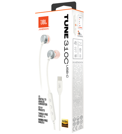Zestaw słuchawkowy USB-C JBL Tune 310C, biały JBLT310CWHT