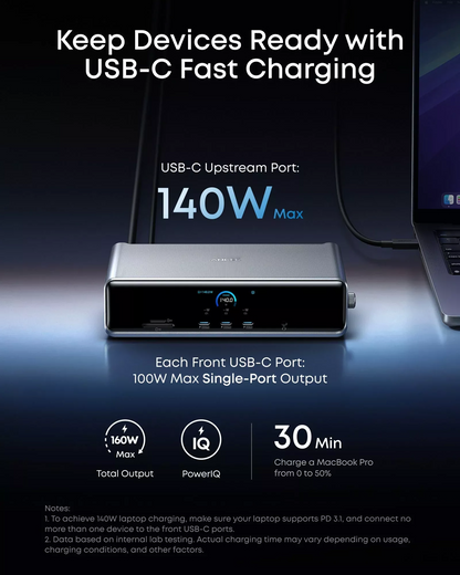 Wielofunkcyjny hub Anker Prime, 3 x USB-A - 4 x USB-C - 1 x Display Port - 2 x HDMI - 1 x Jack 3,5 mm - 1 x RJ45 - 1 x SD - 1 x microSD, Szary A83B33A1