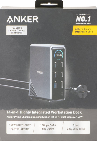 Hub wielofunkcyjny Anker Prime 737, 2 x USB-A 3.0 - 3 x USB-A - 5 x USB-C - 2 x HDMI - 1 x Jack 3.5mm - 1 x RJ45, Czarny A83B63A1