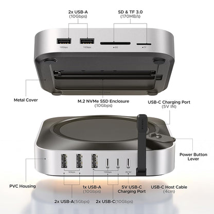 Wielofunkcyjny hub UGREEN CM841A (95094) dla Apple Mac Mini M4 / Pro, 10w1, szary