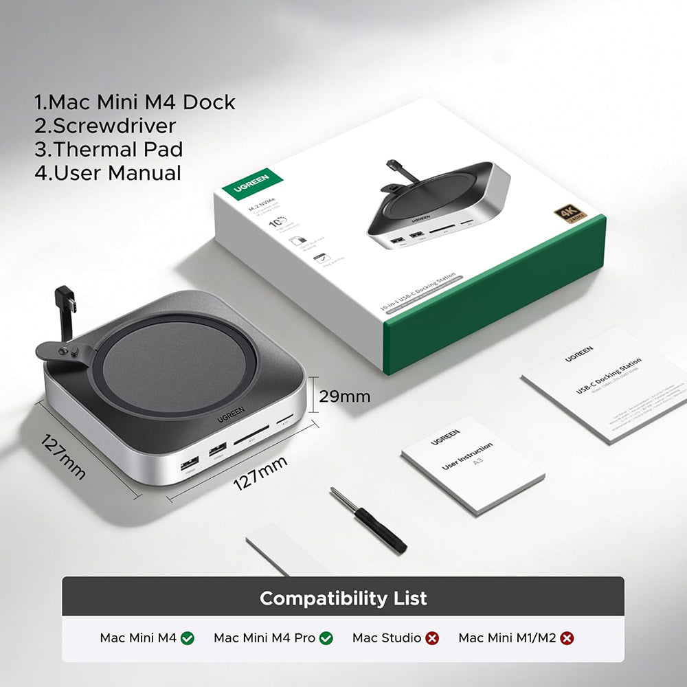 Wielofunkcyjny hub UGREEN CM841A (95094) dla Apple Mac Mini M4 / Pro, 10w1, szary