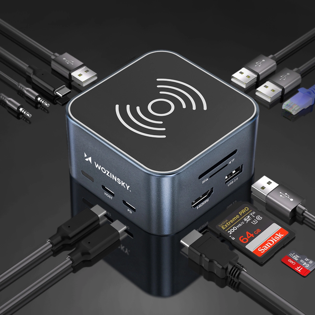 Wielofunkcyjny Hub WZK WHBC09Y8S, 12w1, Szary