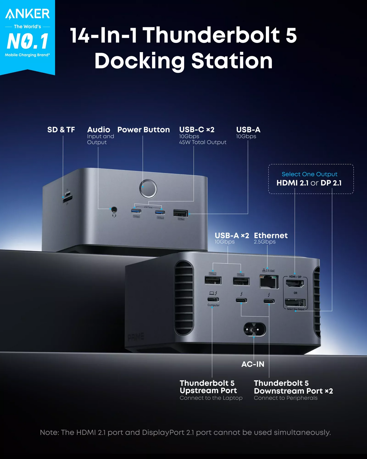 Hub Thunderbolt Anker Prime TB5, 14w1, Szary A83B53A1