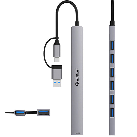 Hub USB / USB-C Orico YSA2-U3, 1 x USB-A 3.0 - 6 x USB-A, Szary