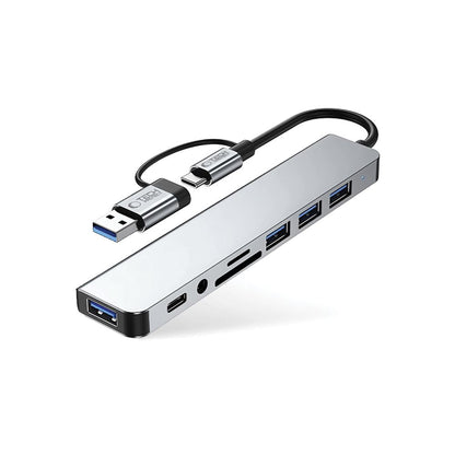 Hub USB / USB-C Tech-Protect HB06, 2 x USB-A 3.0 - 2 x USB-A - 1 x USB-C - 1 x Jack 3.5mm - 1 x SD - 1 x microSD, Szary