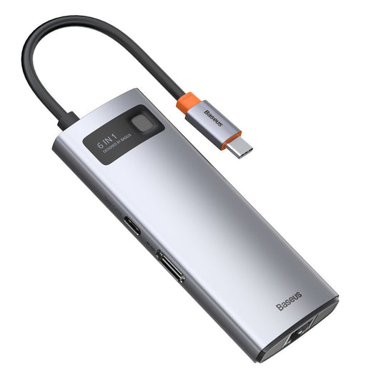 Hub USB-C Baseus Metal Gleam, 3 x USB-A 3.0 - 1 x USB-C - 1 x HDMI - 1 x RJ45, Szary CAHUB-CW0G