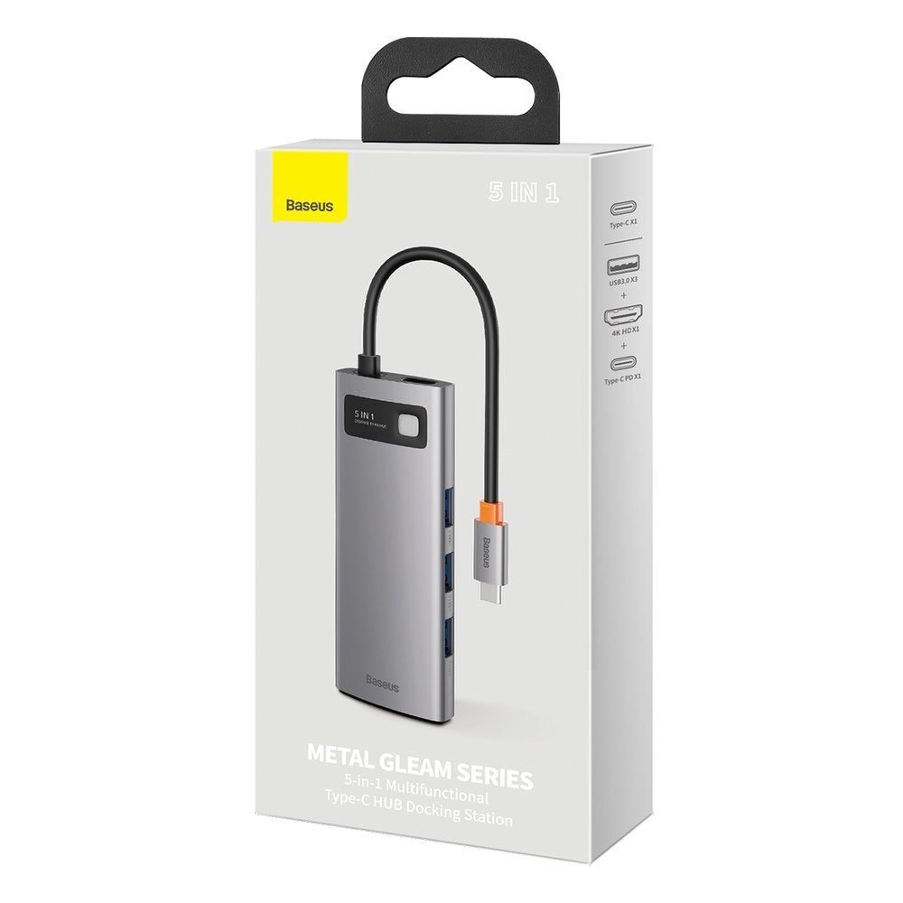Hub USB-C Baseus Metal Gleam, 3 x USB-A 3.0 - 1 x USB-C - 1 x HDMI, Szary CAHUB-CX0G