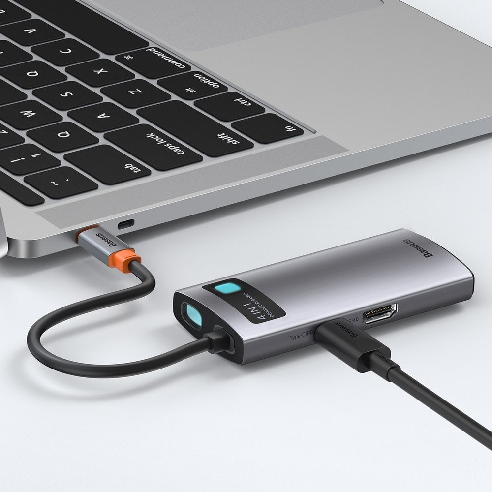 Koncentrator USB-C Baseus Metal Gleam, 2 x USB-A - 1 x USB-C - 1 x HDMI, szary CAHUB-CY0G