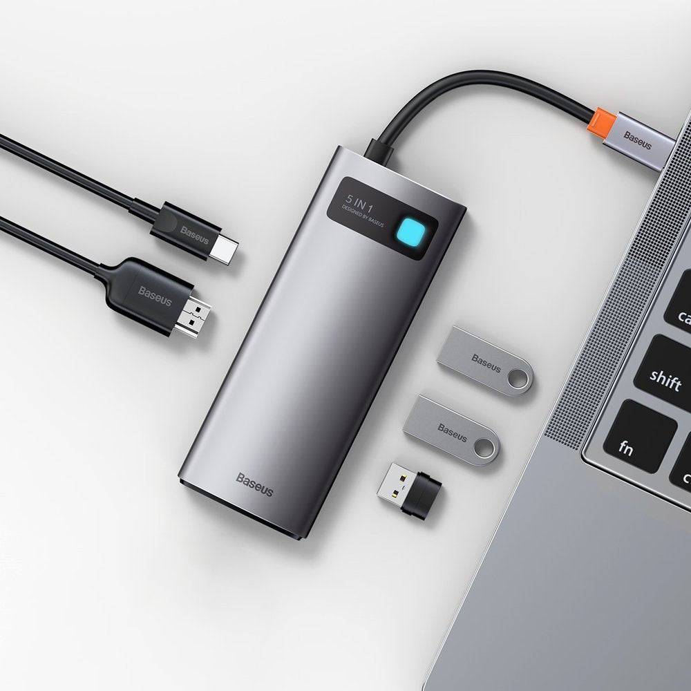 Hub USB-C Baseus Metal Gleam, 3 x USB-A 3.0 - 1 x USB-C - 1 x HDMI, Szary CAHUB-CX0G