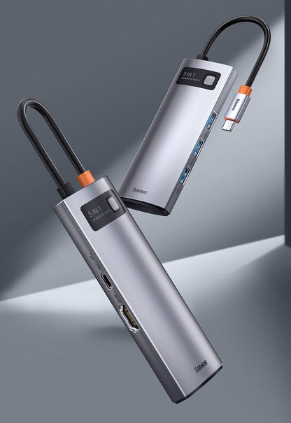 Hub USB-C Baseus Metal Gleam, 3 x USB-A 3.0 - 1 x USB-C - 1 x HDMI, Szary CAHUB-CX0G