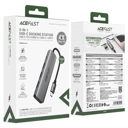 Hub USB-C Acefast J16, 5w1, Szary