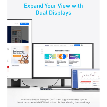 Hub USB-C Anker, 1 x USB-A 3.2 - 3 x USB-A - 1 x USB-C - 2 x HDMI, Szary A83740A2