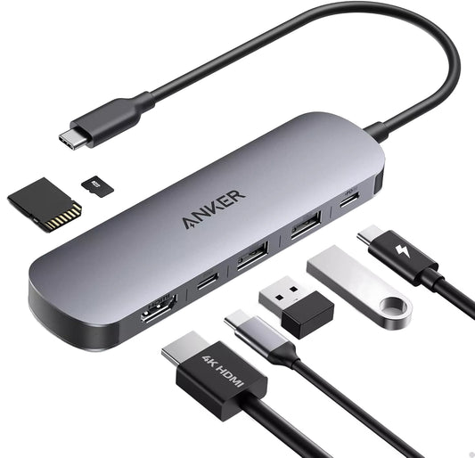 Hub USB-C Anker, 2 x USB-A 3.0 - 2 x USB-C - 1 x HDMI - 1 x SD - 1 x microSD, Szary A83D2HA1
