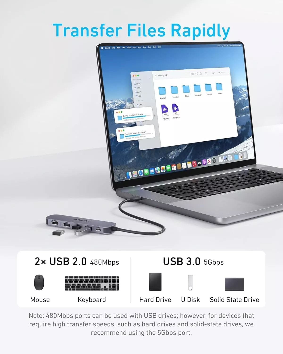 Hub USB-C Anker, 2 x USB-A - 1 x USB-A 3.0 - 1 x USB-C - 1 x HDMI, Szary A8357HA0