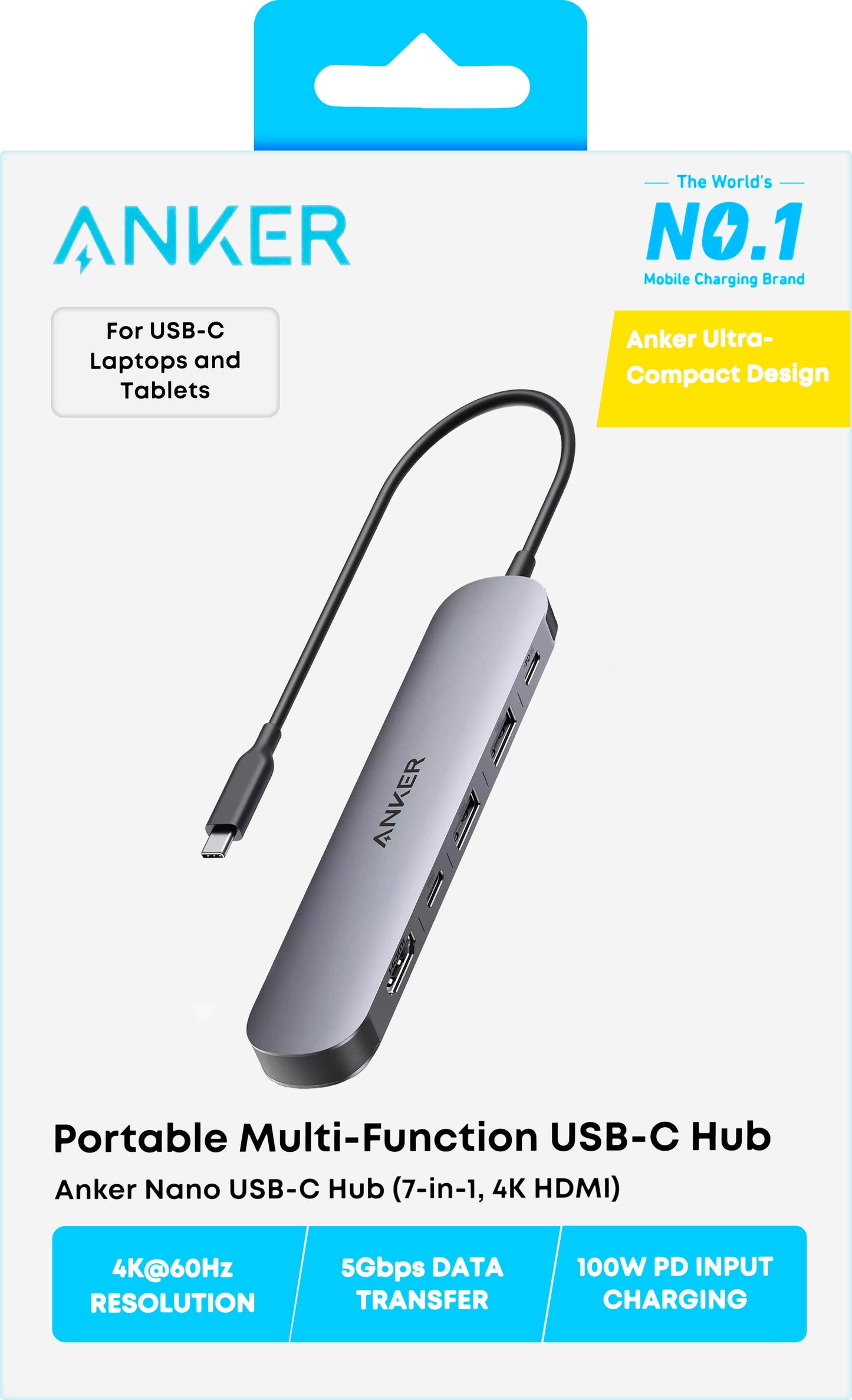 Hub USB-C Anker, 2 x USB-A 3.0 - 2 x USB-C - 1 x HDMI - 1 x SD - 1 x microSD, Szary A83D2HA1
