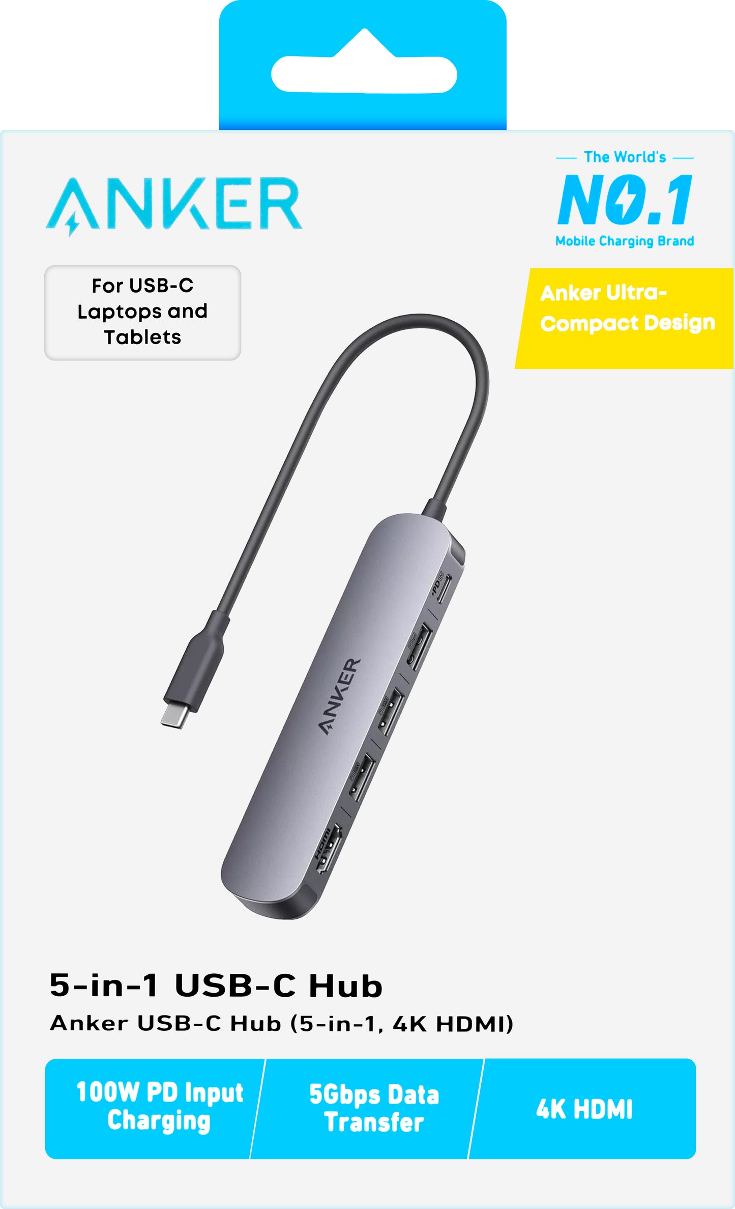 Hub USB-C Anker, 2 x USB-A - 1 x USB-A 3.0 - 1 x USB-C - 1 x HDMI, Szary A8357HA0