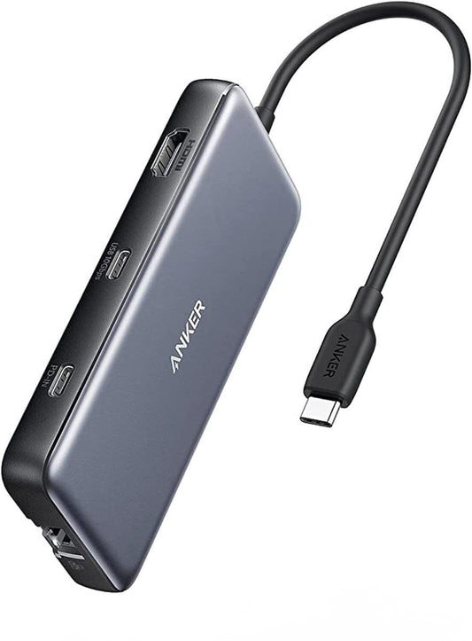 Hub USB-C Anker 555, 2 x USB-A 3.2 - 2 x USB-C - 1 x HDMI - 1 x RJ45 - 1 x SD - 1 x microSD, Szary A83830A2