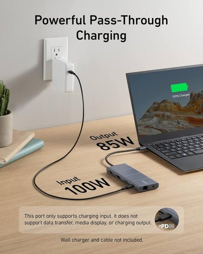 Anker PowerExpand USB-C Hub, 1 x USB-A 3.2 - 2 x USB-A - 2 x USB-C - 1 x Display Port - 1 x HDMI - 1 x 3.5mm Jack - 1 x RJ45 - 1 x SD - 1 x microSD, Gray