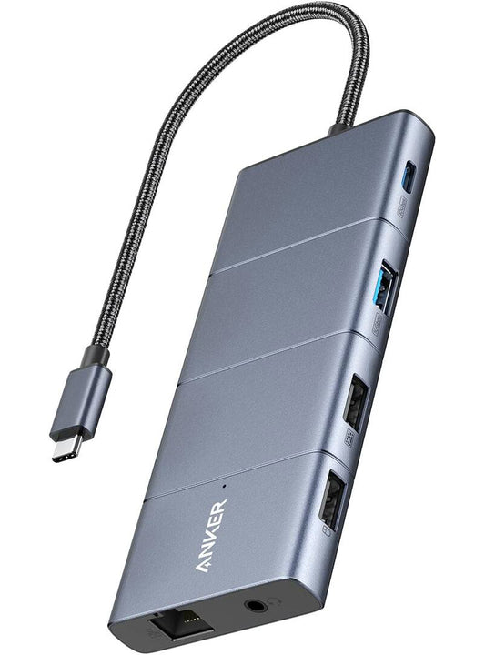 Hub USB-C Anker PowerExpand, 1 x USB-A 3.2 - 2 x USB-A - 2 x USB-C - 1 x Display Port - 1 x HDMI - 1 x Jack 3,5 mm - 1 x RJ45 - 1 x SD - 1 x microSD, Szary