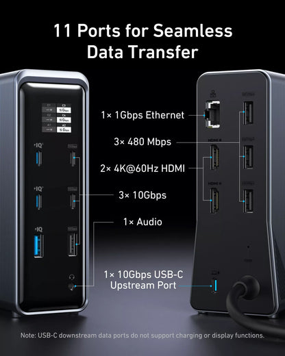 Hub wielofunkcyjny Anker Prime 737, 2 x USB-A 3.0 - 3 x USB-A - 5 x USB-C - 2 x HDMI - 1 x Jack 3.5mm - 1 x RJ45, Czarny A83B63A1