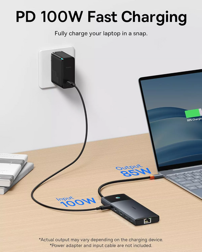 Hub USB-C Baseus Dual Display, 1 x USB-A 3.0 - 2 x USB-A - 2 x USB-C - 2 x HDMI - 1 x RJ45 - 1 x SD - 1 x microSD, Czarny B00061800123-01