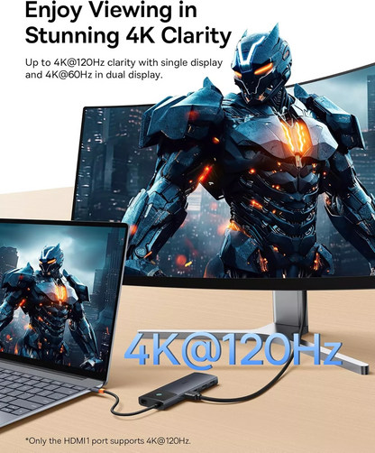 Hub USB-C Baseus Dual Display, 1 x USB-A 3.0 - 2 x USB-A - 2 x USB-C - 2 x HDMI - 1 x RJ45 - 1 x SD - 1 x microSD, Czarny B00061800123-01