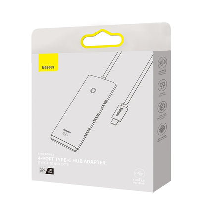 Hub USB-C Baseus Lite, 4 x USB-A 3.0 - 1 x USB-C, 2m, Czarny WKQX030501