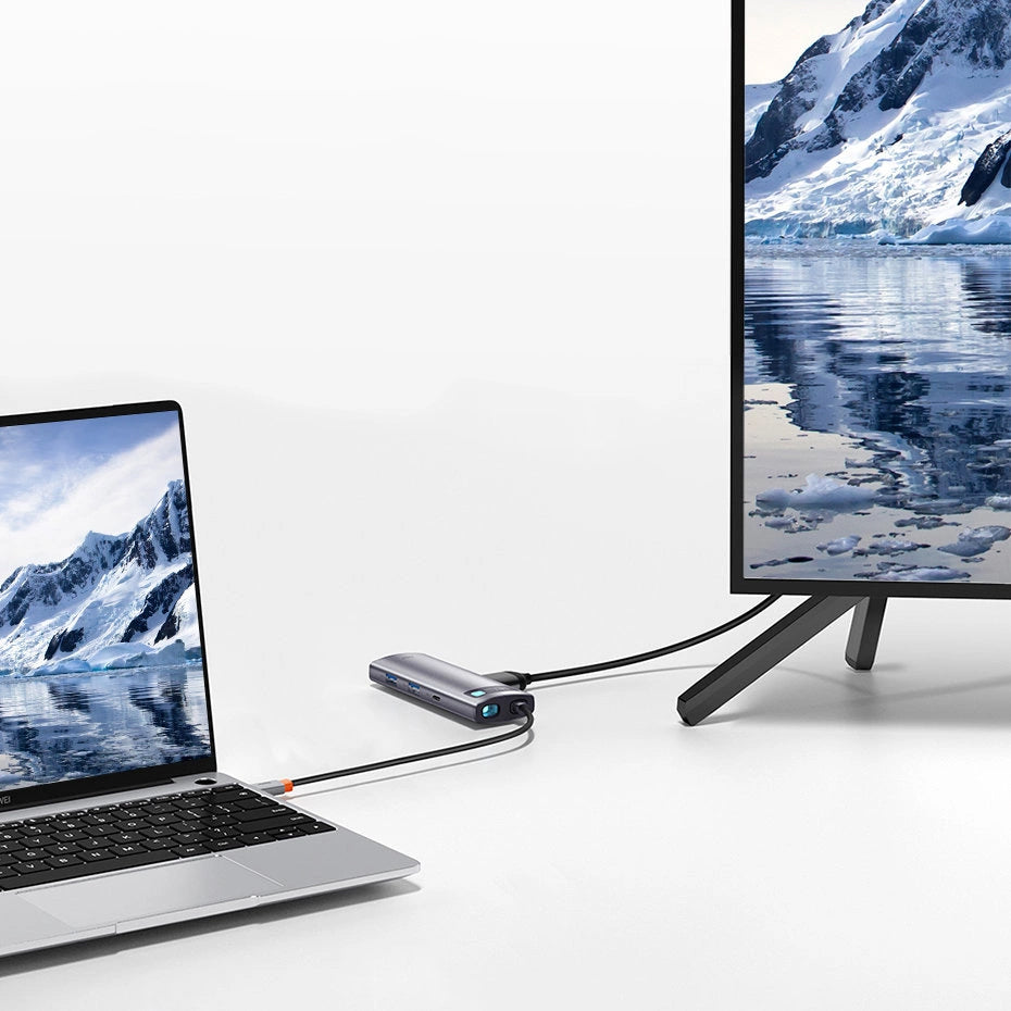 Hub USB-C Baseus Metal Gleam, 2 x USB-A 3.0 - 2 x USB-C - 1 x HDMI - 1 x SD - 1 x microSD, Szary WKWG020113