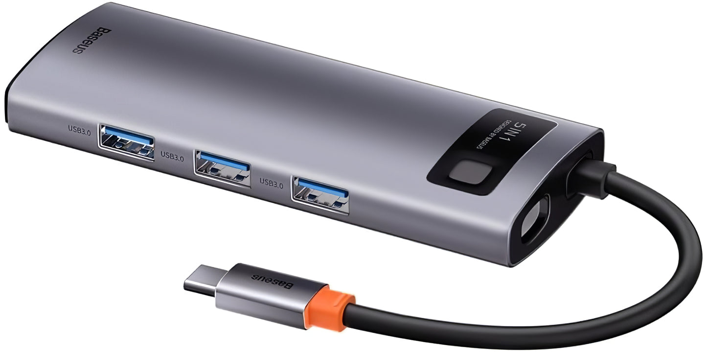 Koncentrator USB-C Baseus Metal Gleam, 3 x USB-A - 1 x USB-C - 1 x HDMI, szary WKWG020013 