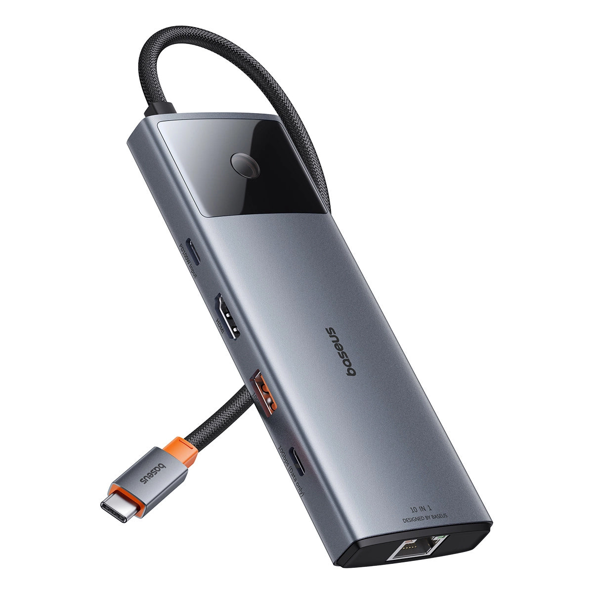 Koncentrator USB-C Baseus Metal Gleam II, 2 x USB-C - 3 x USB-A - 1 x HDMI - 1 x jack 3,5 mm - 1 x RJ45 - 1 x SD - 1 x microSD, szary